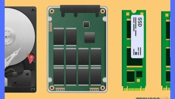 Disco SSD NVMe instalado en placa madre, destacando su tamaño compacto y conector M.2, ideal para alta velocidad de datos